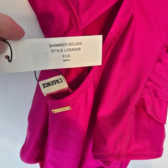 L'Agence Shimmer Solids Lisa Plunge One-Piece Swimsuit Fuchsia  Small NEW - Picture 4 of 10
